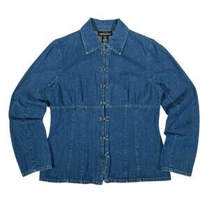 Metrostyle Denim Hook & Eye Jacket Size 10 Blue Cotton Jean Jacket Corset Style